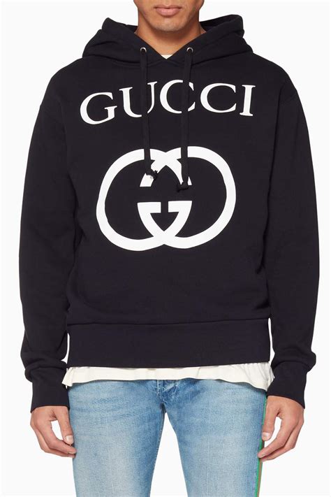 gucci hooded black sweatshirt with hood for men|authentic men Gucci hoodie.